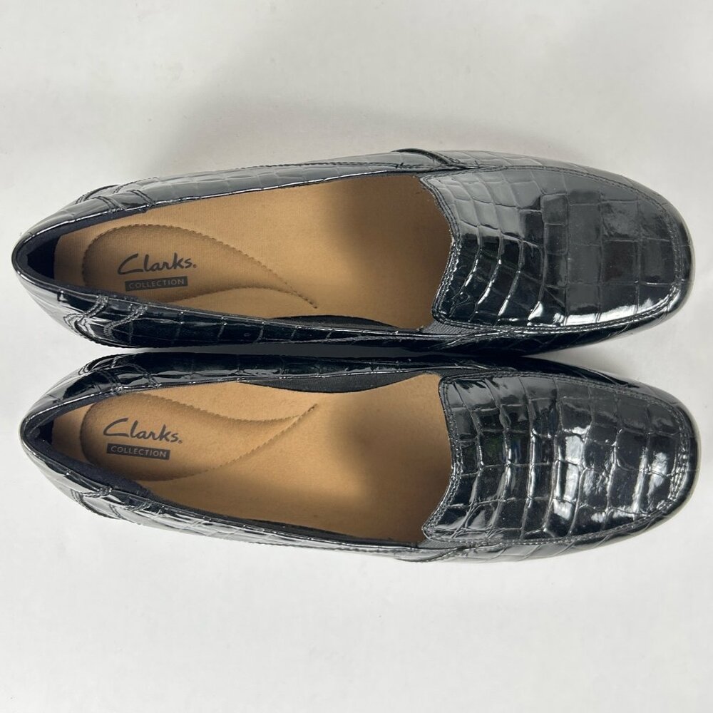 Clarks Gael Bobtail Loafers Black Croc Patent Comfort Slip-On Size 11 - Picture 8 of 13